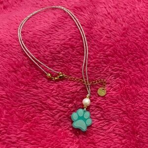 Gold and Green Paw Pendant Necklace